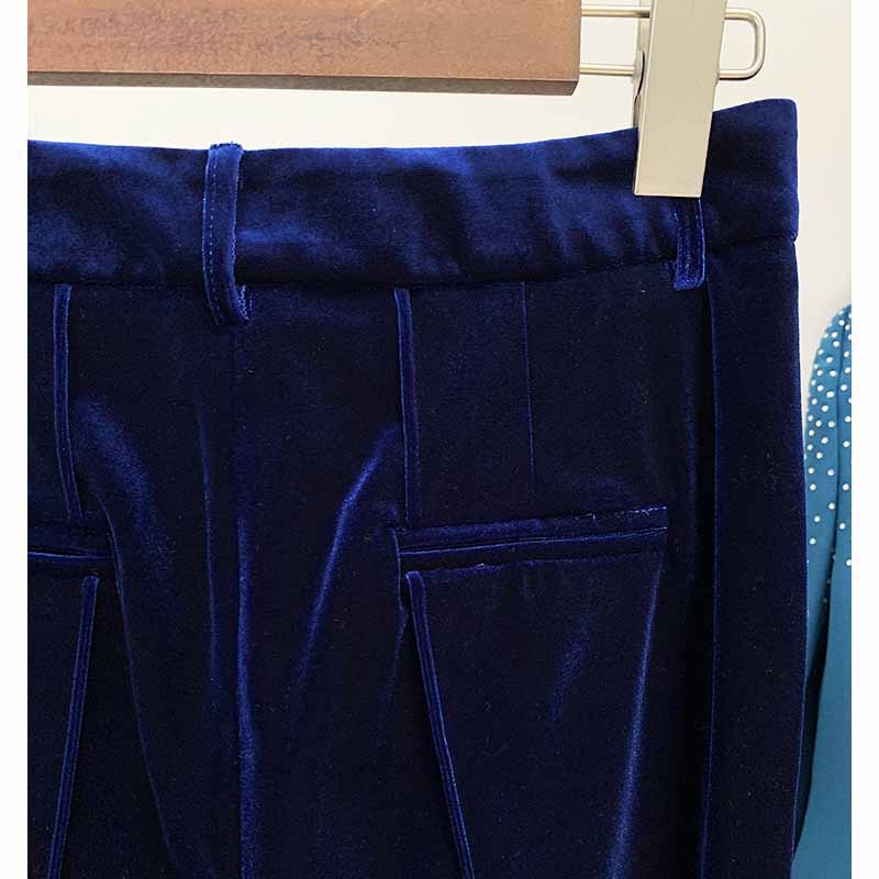 Women Velvet Blazer + Flare Trousers Suit Two Piece Pantsuits
