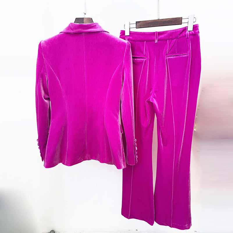 Women Velvet Blazer + Flare Trousers Suit Two Piece Pantsuits