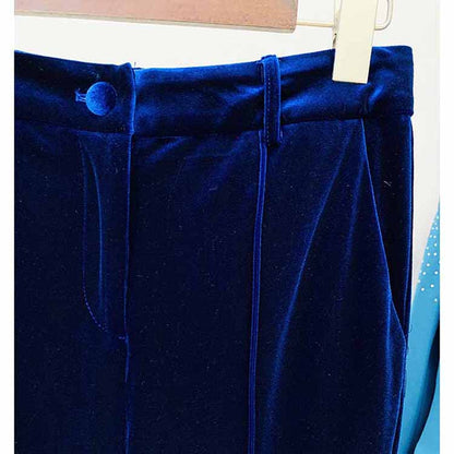 Women Velvet Blazer + Flare Trousers Suit Two Piece Pantsuits