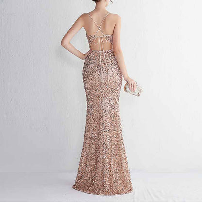 Women Sphagetti Strap Sequin Party Dres Formal Event Dress