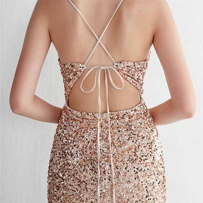 Women Sphagetti Strap Sequin Party Dres Formal Event Dress