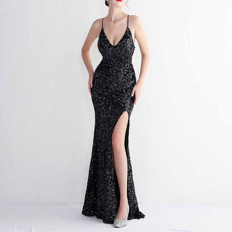 Women Sphagetti Strap Sequin Party Dres Formal Event Dress