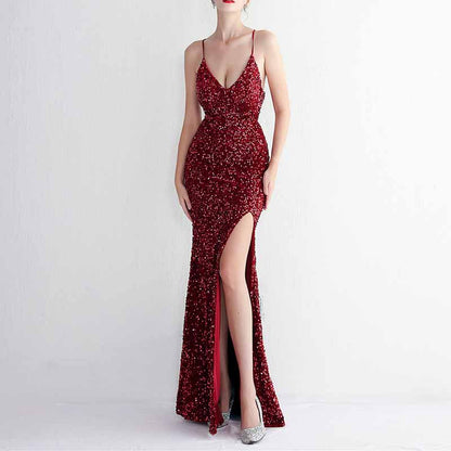 Women Sphagetti Strap Sequin Party Dres Formal Event Dress