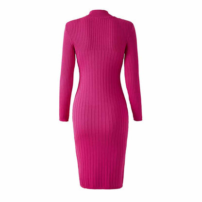 Women Knitted Mini Dress Ladies Long Sleeve Mini Knitted dress