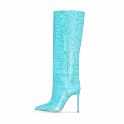Women pointed toe knee-high boots candy color heeled boot 15 colors