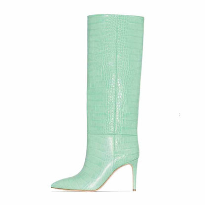 Women pointed toe knee-high boots candy color heeled boot 15 colors