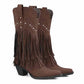 Women's Fringe and Stud Western Boot In Black Brown