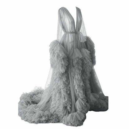 Ladies Dressing Gown Sheer Long Robe Puffy Tulle Robe Maternity dresses