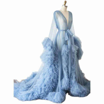 Ladies Dressing Gown Sheer Long Robe Puffy Tulle Robe Maternity dresses