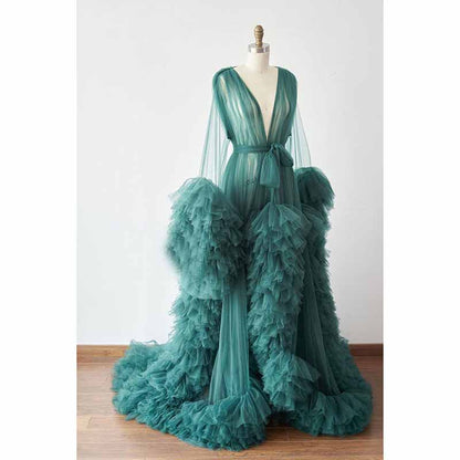 Ladies Dressing Gown Sheer Long Robe Puffy Tulle Robe Maternity dresses
