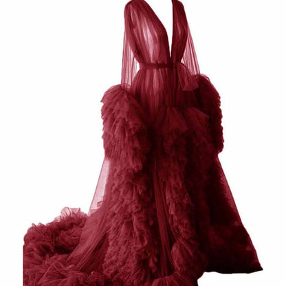 Ladies Dressing Gown Sheer Long Robe Puffy Tulle Robe Maternity dresses