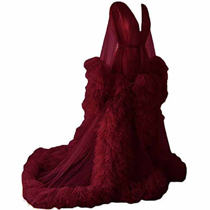 Ladies Dressing Gown Sheer Long Robe Puffy Tulle Robe Maternity dresses