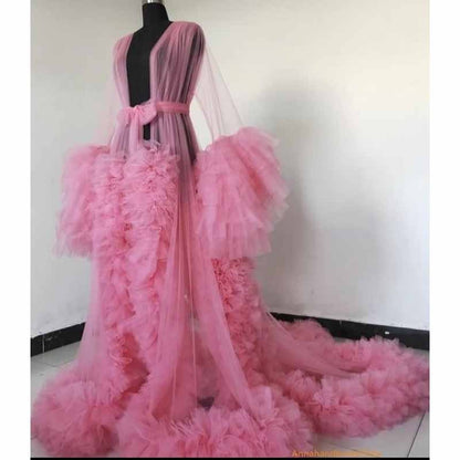 Ladies Dressing Gown Sheer Long Robe Puffy Tulle Robe Maternity dresses