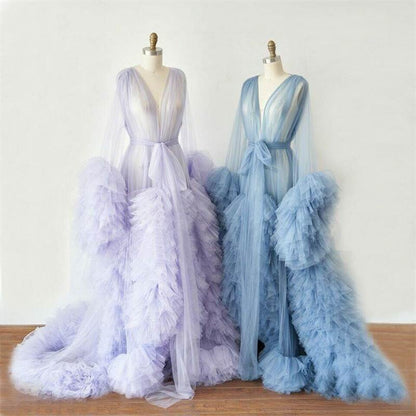 Ladies Dressing Gown Sheer Long Robe Puffy Tulle Robe Maternity dresses