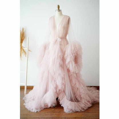 Ladies Dressing Gown Sheer Long Robe Puffy Tulle Robe Maternity dresses