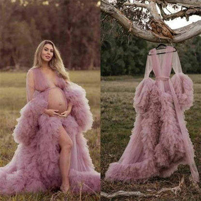 Ladies Dressing Gown Sheer Long Robe Puffy Tulle Robe Maternity dresses