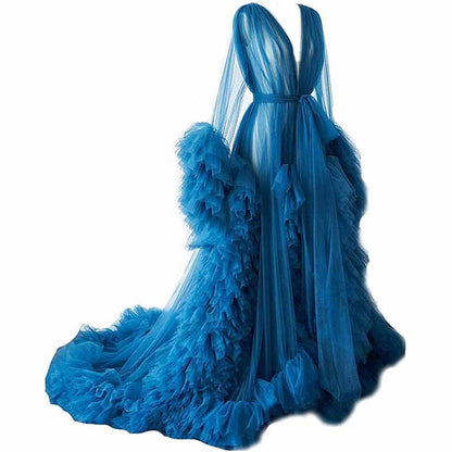 Ladies Dressing Gown Sheer Long Robe Puffy Tulle Robe Maternity dresses