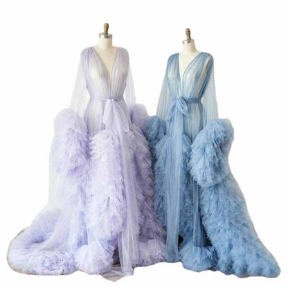 Ladies Dressing Gown Sheer Long Robe Puffy Tulle Robe Maternity dresses