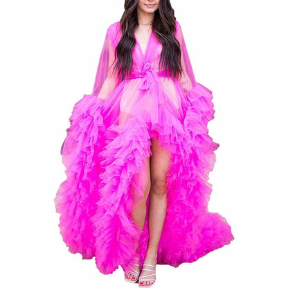 Ladies Dressing Gown Sheer Long Robe Puffy Tulle Robe Maternity dresses