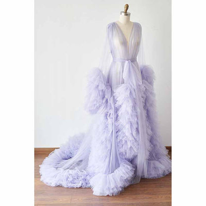 Ladies Dressing Gown Sheer Long Robe Puffy Tulle Robe Maternity dresses
