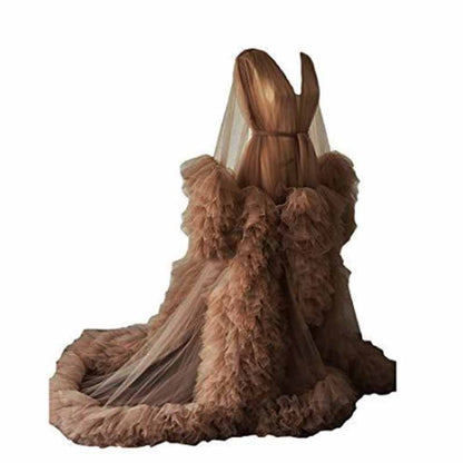 Ladies Dressing Gown Sheer Long Robe Puffy Tulle Robe Maternity dresses