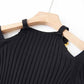 Black Pleated Tight-fitting Bodycon Dress Knitted Dress