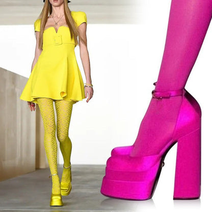 Women Chunky Platform Sandals Ankle Strap Pumps Platform Heels