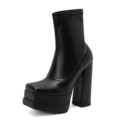 Women's Platform PU Leather Chunky Ankle Boots