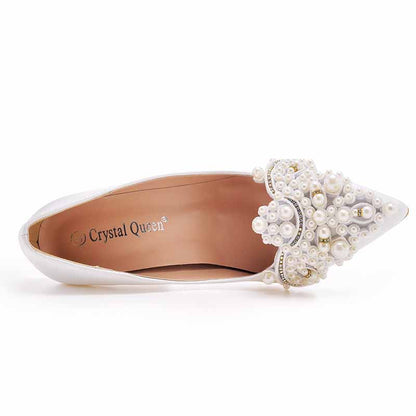 Women's Low Block Heel Sandals Chunky Pearl Wedding Shoes With Clear Heels