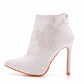 Women's White Boots Appliqued Pointed Toe Stiletto High Heel Wedding Boots