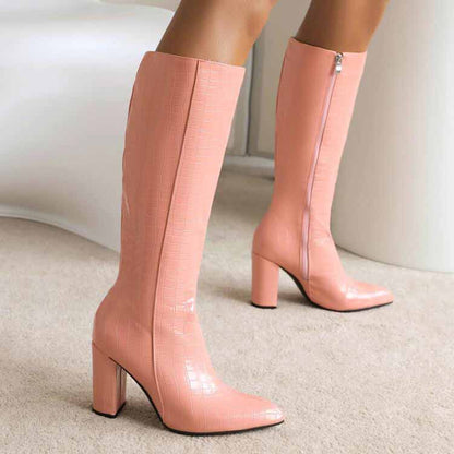 Women Colorful Boots Over The Knee Block Heel Zipper Boots