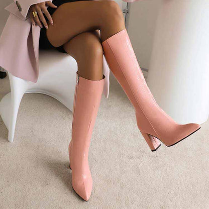 Women Colorful Boots Over The Knee Block Heel Zipper Boots