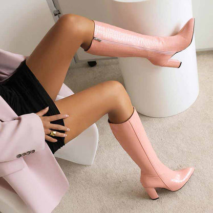 Women Colorful Boots Over The Knee Block Heel Zipper Boots