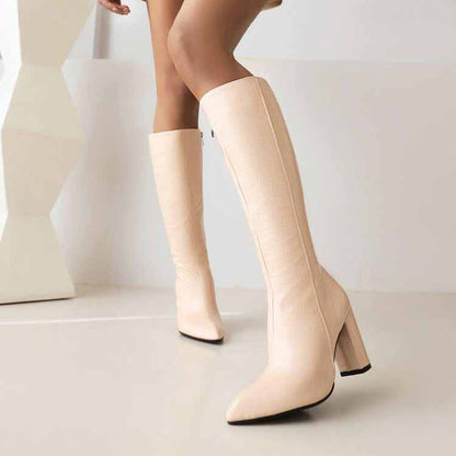 Women Colorful Boots Over The Knee Block Heel Zipper Boots
