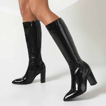 Women Colorful Boots Over The Knee Block Heel Zipper Boots
