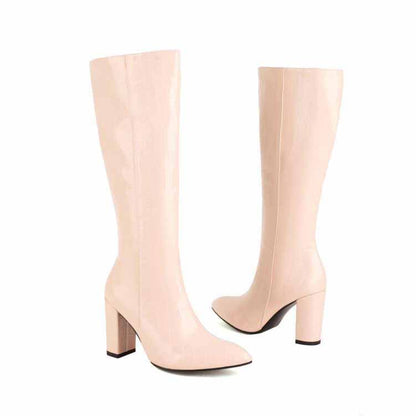 Women Colorful Boots Over The Knee Block Heel Zipper Boots