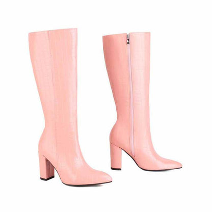 Women Colorful Boots Over The Knee Block Heel Zipper Boots