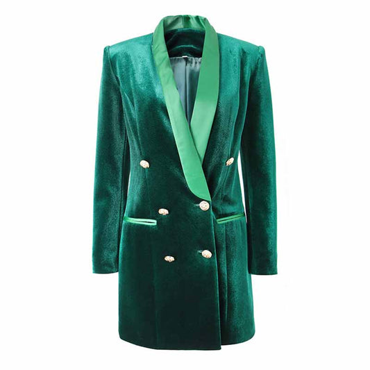 Women V neck double breasted dress coat velvet blazer oversize coat