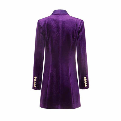Women V neck double breasted dress coat velvet blazer oversize coat