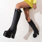 Waterproof Platform Chunky High-heeled Knee Length Boots