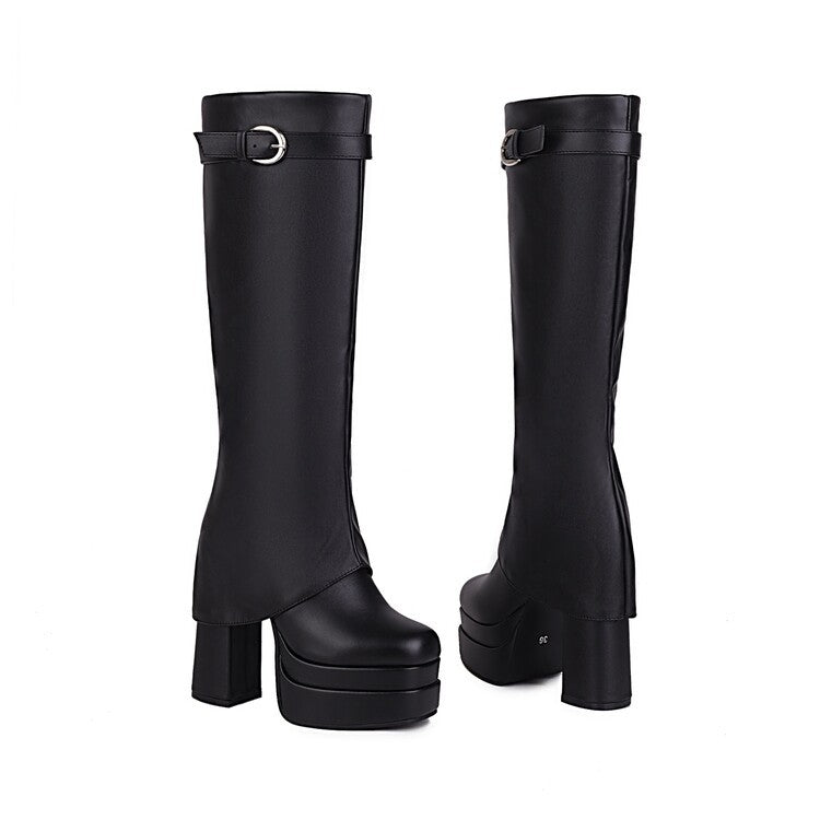 Waterproof Platform Chunky High-heeled Knee Length Boots