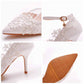 Women White lace Ankle Strap High Heel Sandals Bridal White Lace Wedding Shoes