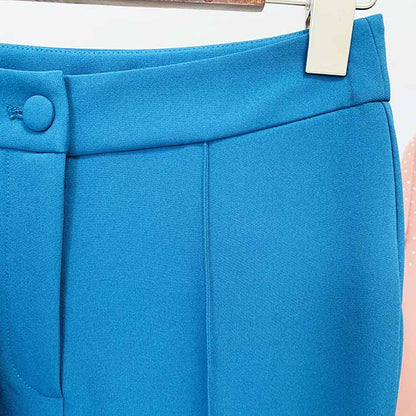 Women's 2 Piece One Button Blue Suit Fashionable Drilling Set Slim Fit Blazer Pans Suits