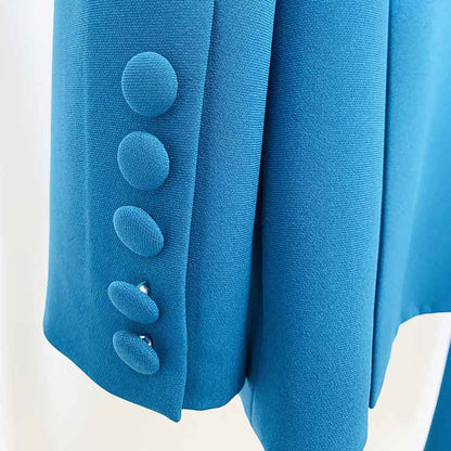 Women's 2 Piece One Button Blue Suit Fashionable Drilling Set Slim Fit Blazer Pans Suits