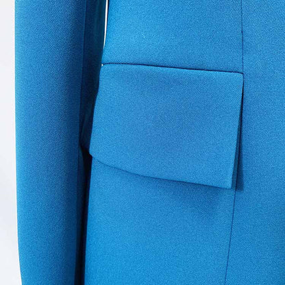 Women's 2 Piece One Button Blue Suit Fashionable Drilling Set Slim Fit Blazer Pans Suits