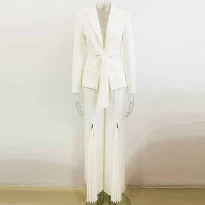 Women's White Lace-Up 2 Piece Bell-bottomed Pantsuit Sizes 6-14