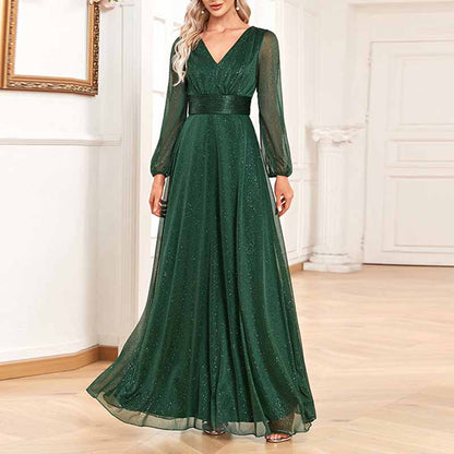 Women's Dark Green A-line Long Sleeve V-Neck Chiffon Mother of The Bri SD Dresscode & Fashiontrends Women's Dark Green A-line Long Sleeve V-Neck Chiffon Mother of The Bri SD Dresscode & Fashiontrends