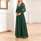 Women's Dark Green A-line Long Sleeve V-Neck Chiffon Mother of The Bride Dress