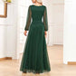 Women's Dark Green A-line Long Sleeve V-Neck Chiffon Mother of The Bride Dress