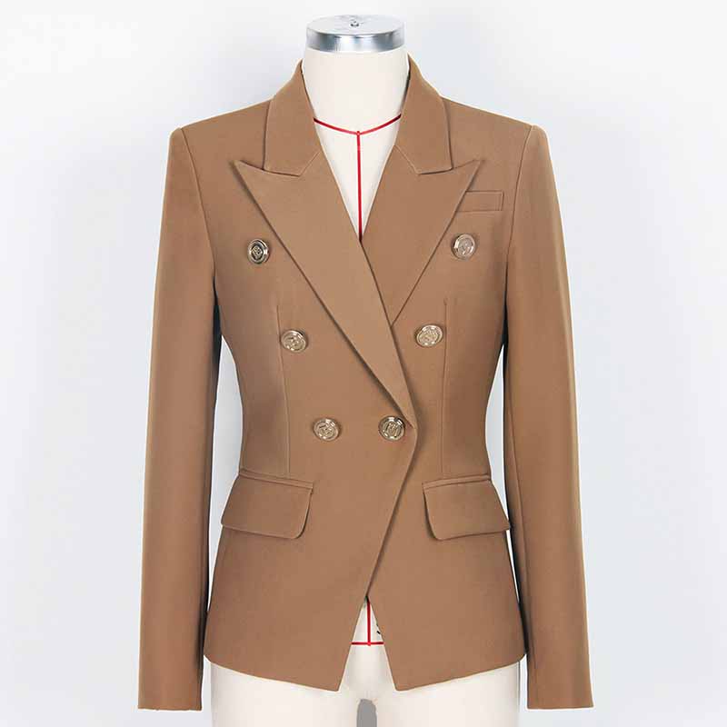 Women's Cotton Double-breasted Brown Blazer